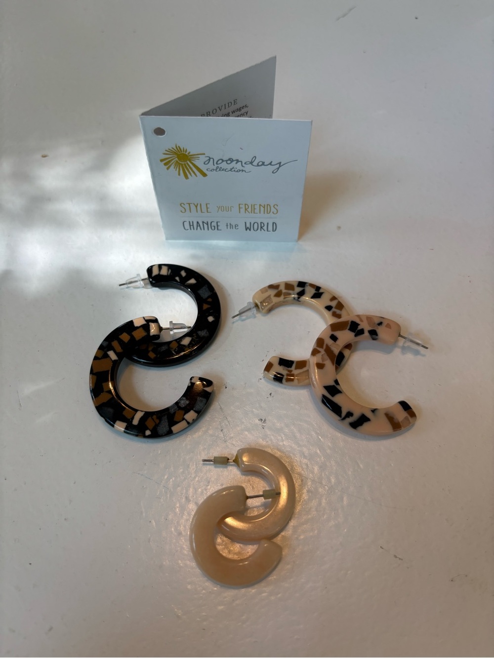 Noonday Collection Mixed Hoop Earring Set in Black, Cream, and Beige